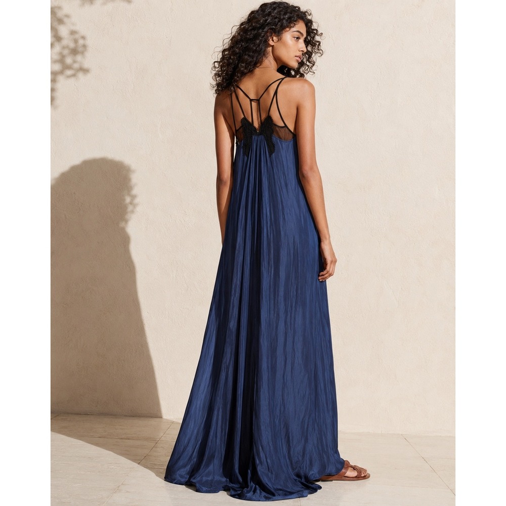 Halston Heritage Navy Strappy Back Maxi Slip Dress NWT Size XS